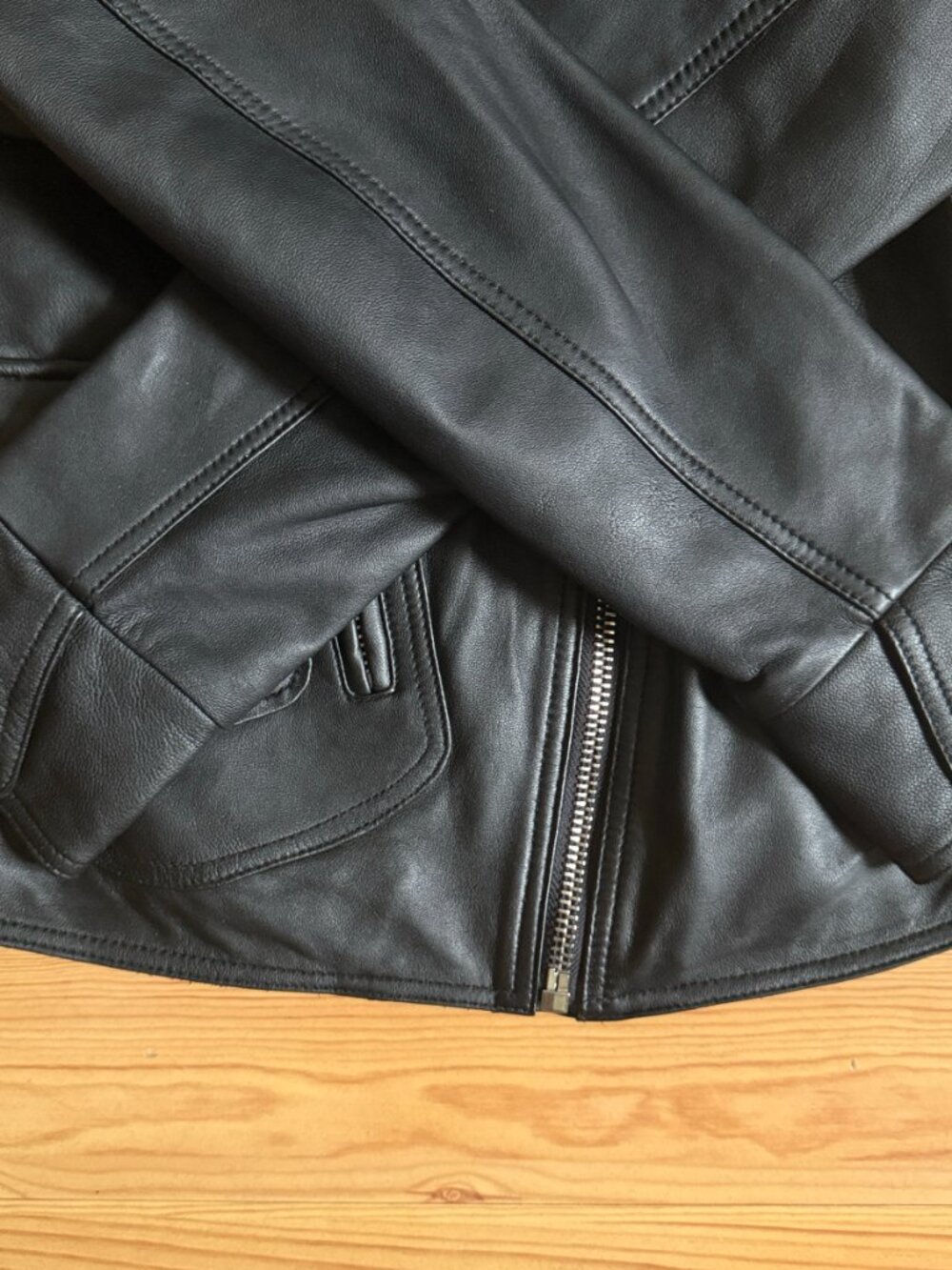 Leather Jacket 100% Lambskin Black Moto Biker Zip Uniquism New York Small - Picture 5 of 15
